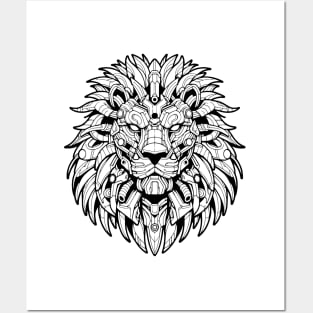 Biomechanical Lion: An Advanced Futuristic Graphic Artwork with Abstract Line Patterns Posters and Art